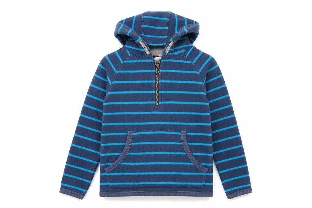 John Lewis Boys Blue Striped Pullover Hoodie - Size 7 Years