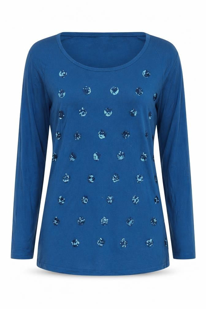 Reiss Women's Blue Sequin Long Sleeve T-Shirt, Size S