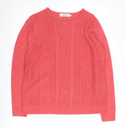 Additional front view of Honor Millburn Women's Pink Cable-Knit Pullover M