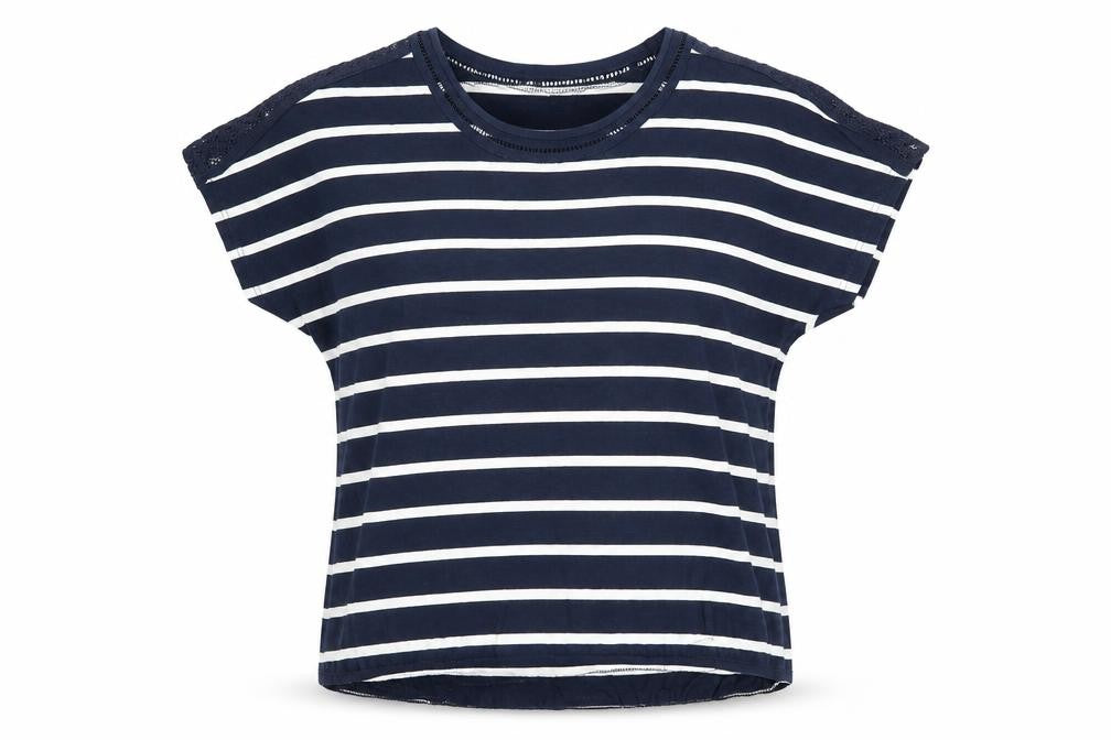 Trespass Women's Blue Striped T-Shirt, Size 16, Lace Accents
