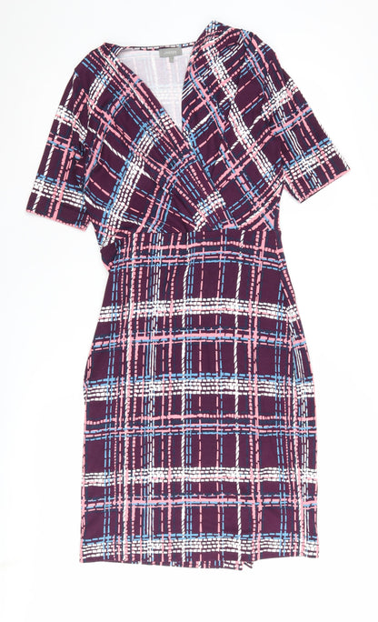 Additional front view of Jaeger Women's Multicoloured Check Wrap Dress, size S