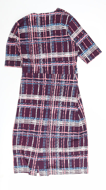 Back view of Jaeger Women's Multicoloured Check Wrap Dress, size S