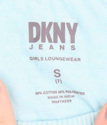 DKNY Girls Blue Basic T-Shirt, Size S, Logo Accent