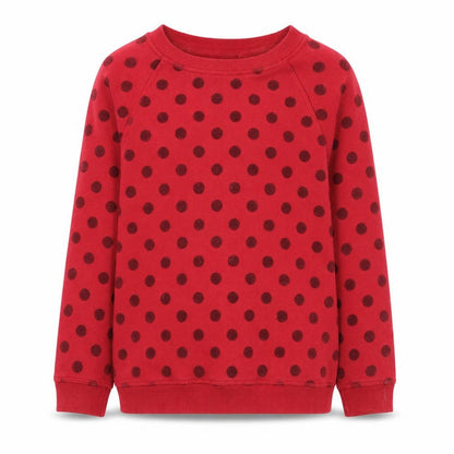 Front view of FatFace girls’ red polka dot pullover sweatshirt 8-9 years