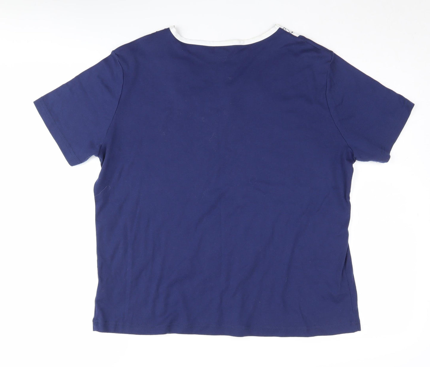 Damart Women's Blue Crew Neck Embroidered T-Shirt XL