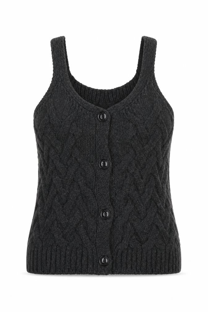 Vila Women's Black Cable-Knit Vest Jumper Size L