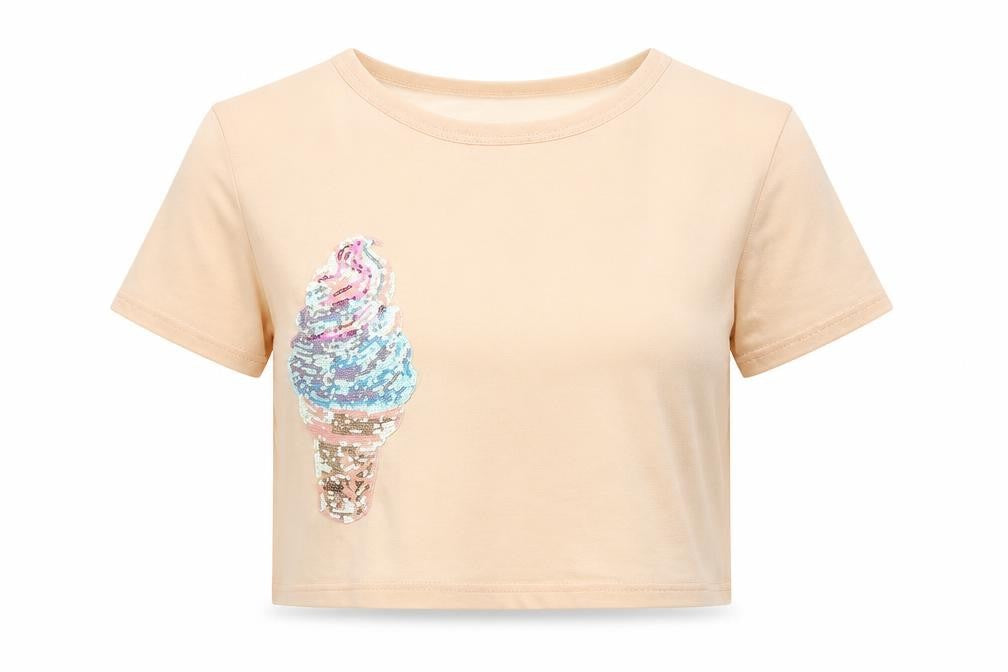 Boohoo Women's Beige Sequin T-Shirt - Size M