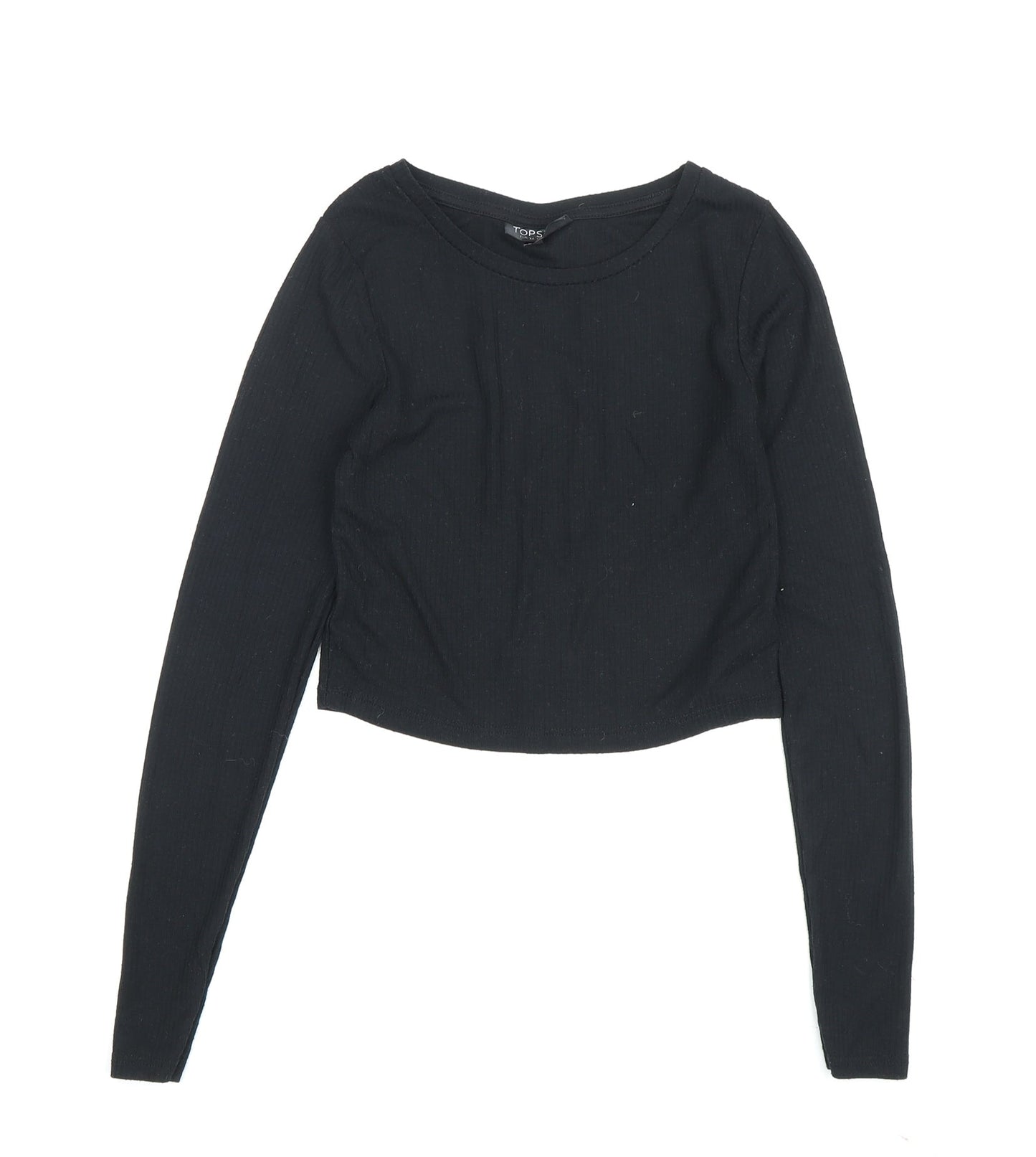 Topshop Women's Black Cropped Long Sleeve Top - Size 6