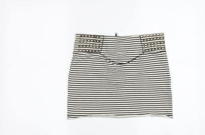 Additional front view of River Island Striped Short Skirt, Black & White, size 8