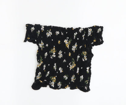 Additional front view of Miss Selfridge Women's Black Floral Tunic Blouse, size 8