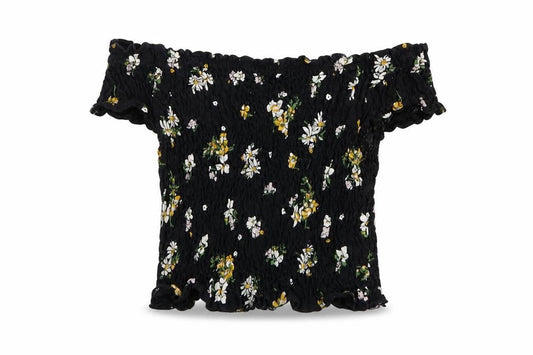 Front view of Miss Selfridge Women's Black Floral Tunic Blouse, size 8