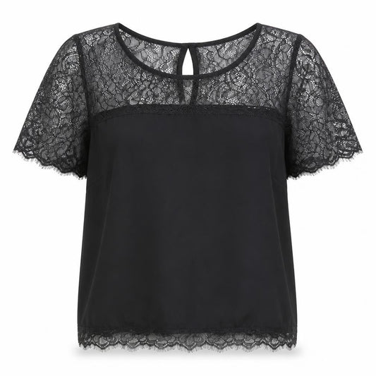 Lipsy Women's Black Camisole Blouse - Size 8, Lace Detail