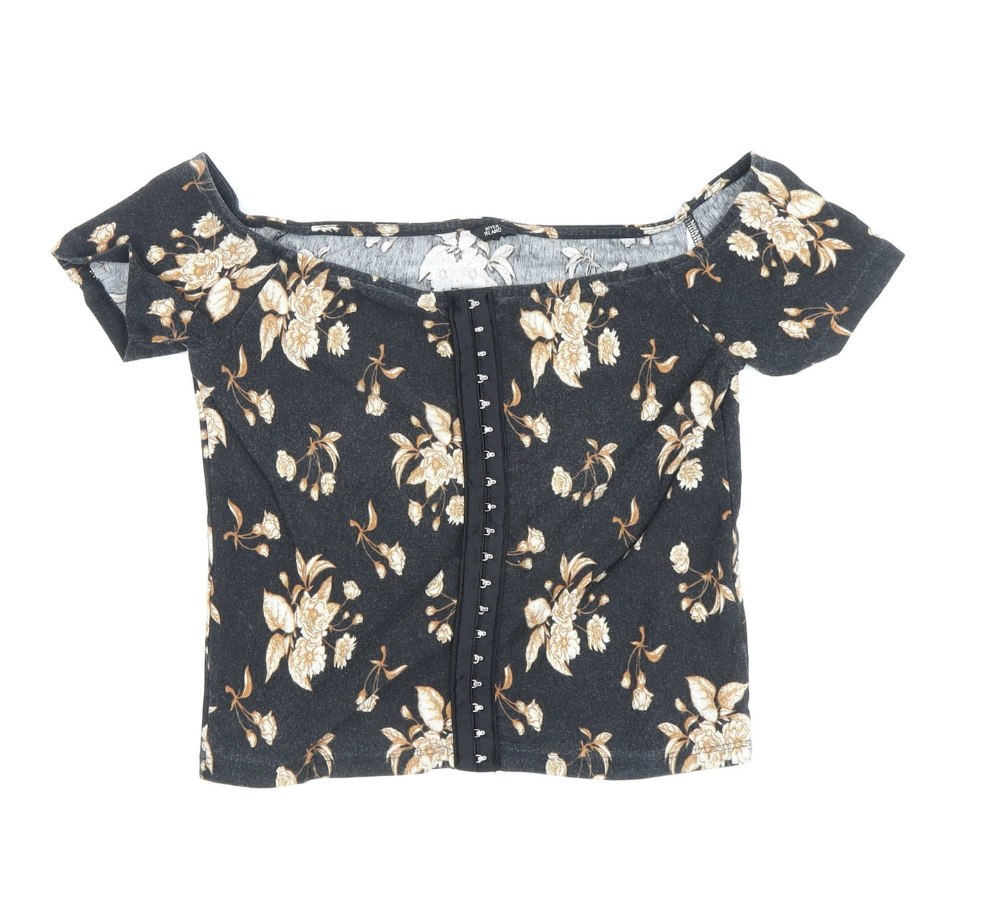River Island Women's Black Floral Cropped T-Shirt
