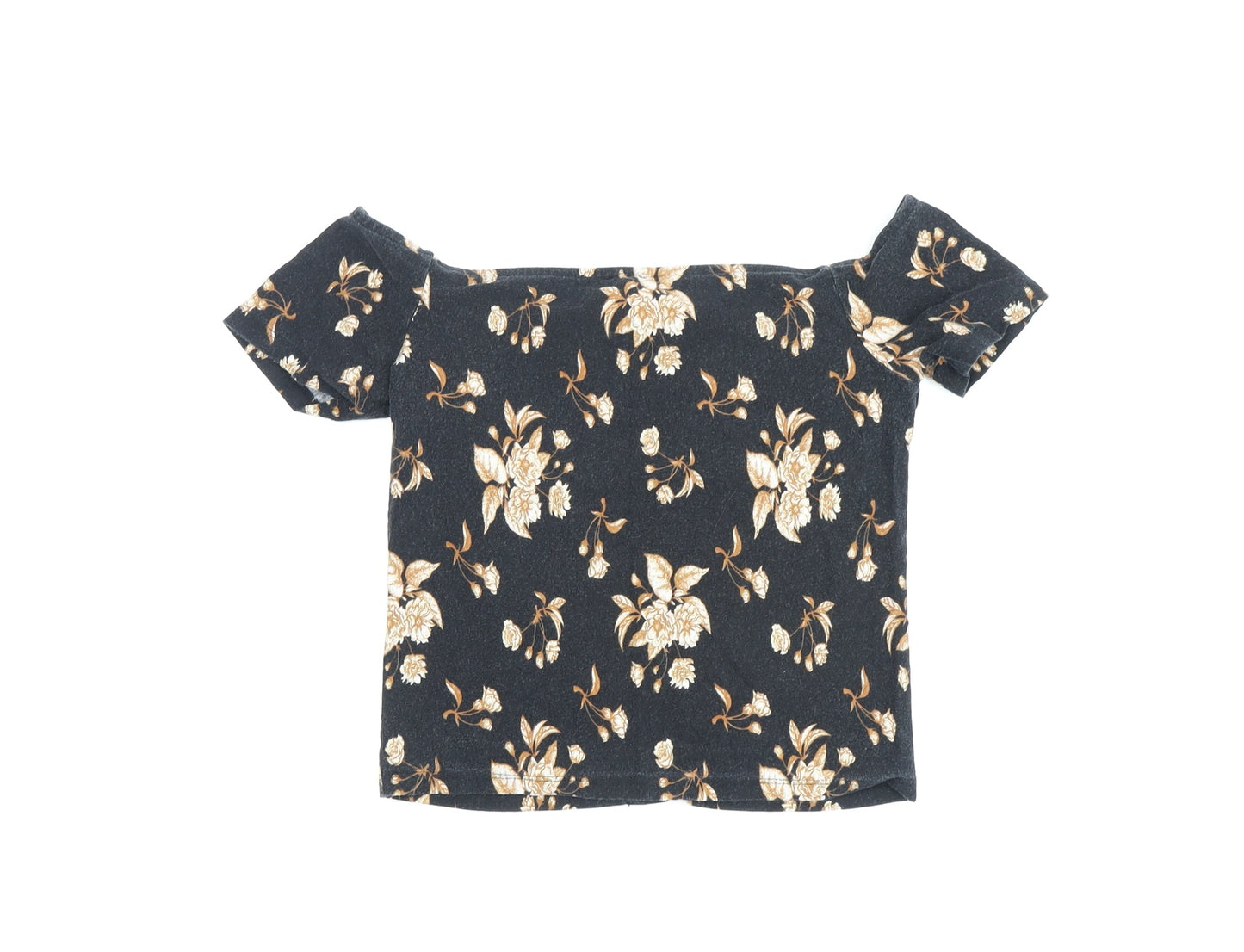 River Island Women's Black Floral Cropped T-Shirt