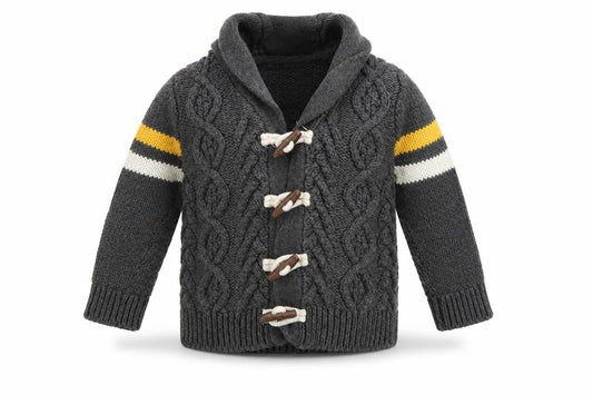 Front view of Gap boys’ grey cable-knit cardigan 12-18 months