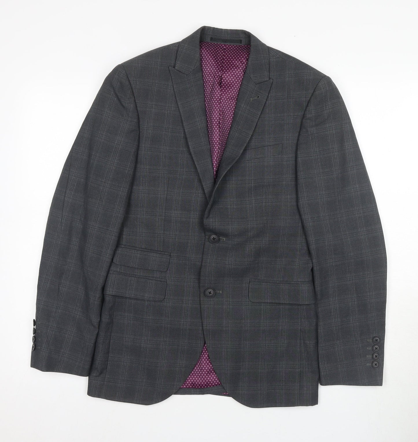 Next Grey Men's Blazer 34R Check Notch Lapel