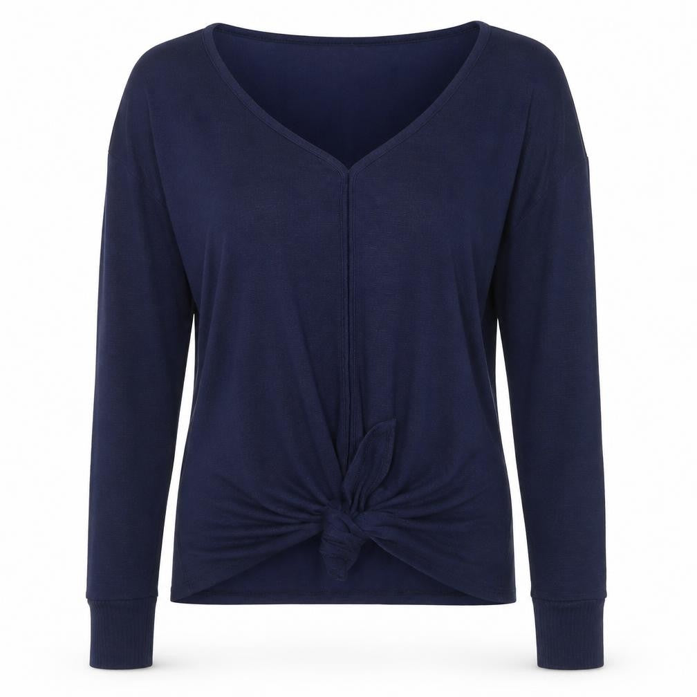 GAP Women's Blue Blouse - Medium, V-Neck, Long Sleeve