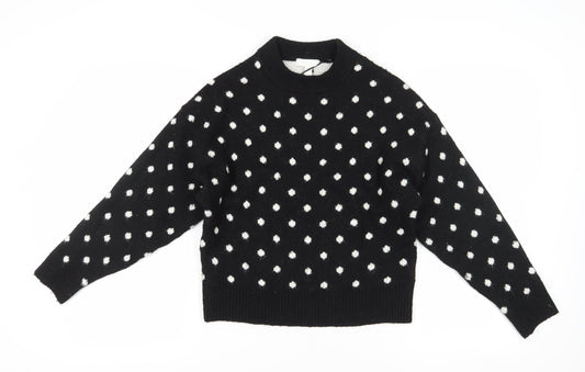 H&M Women's Black XS Crew Neck Polka Dot Pullover