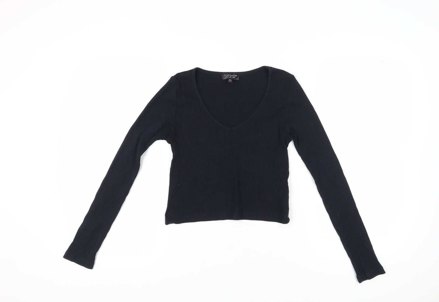 Topshop Women's Black V-Neck Cropped T-Shirt Size 10