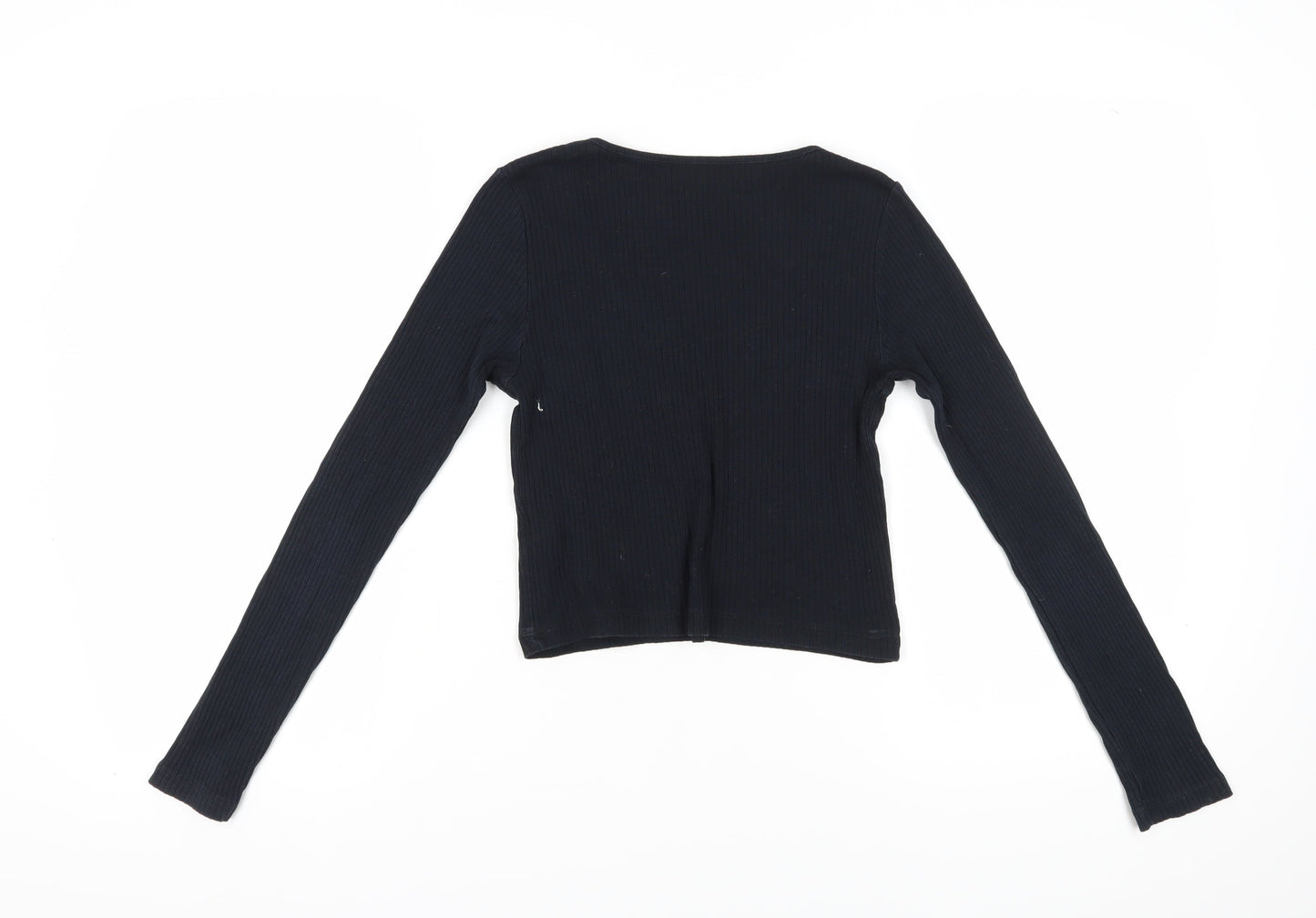 Topshop Women's Black V-Neck Cropped T-Shirt Size 10