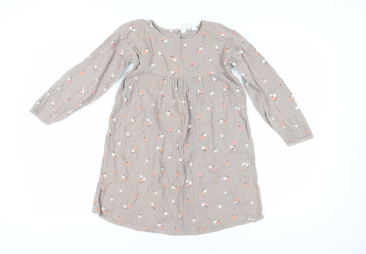 H&M Girls Beige Floral Fit & Flare Dress, Size 10 Years