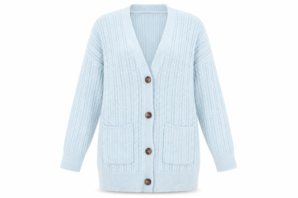 Very Women's Blue V-Neck Cardigan, Size M, Wool Blend