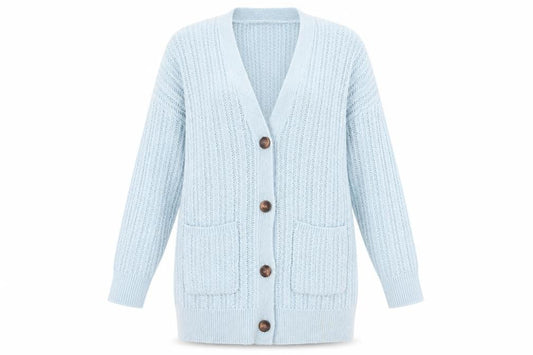 Very Women's Blue V-Neck Cardigan, Size M, Wool Blend