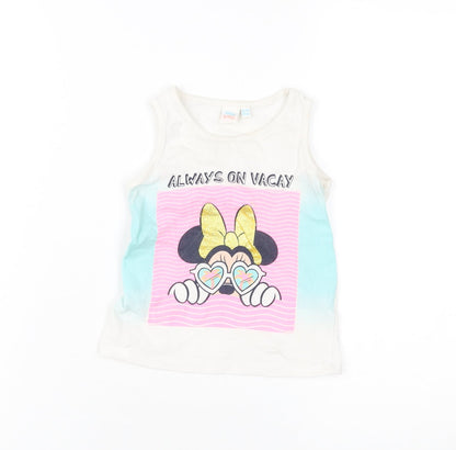 Front view of Disney girls’ 18-24m multicoloured tank with minnie mouse graphic