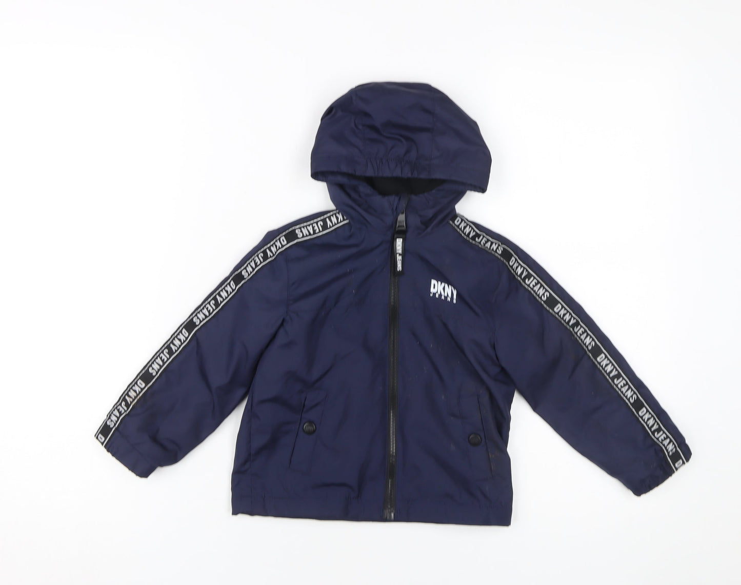DKNY Boys Blue Basic Hooded Jacket, Size 2 Years