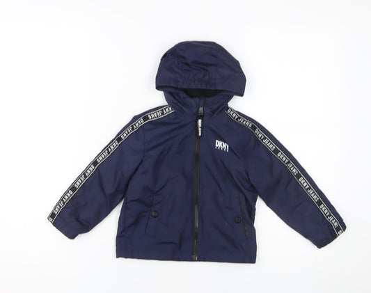 DKNY Boys Blue Basic Hooded Jacket, Size 2 Years