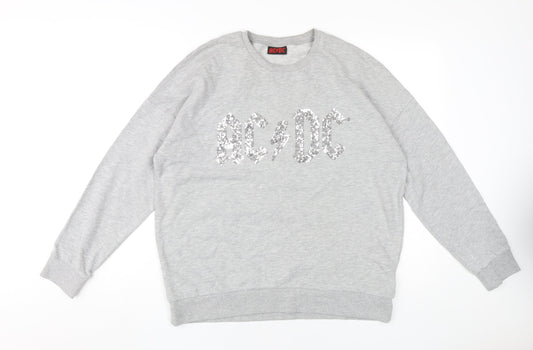 AC/DC Women's Grey Sequin Logo Sweatshirt, Size 14