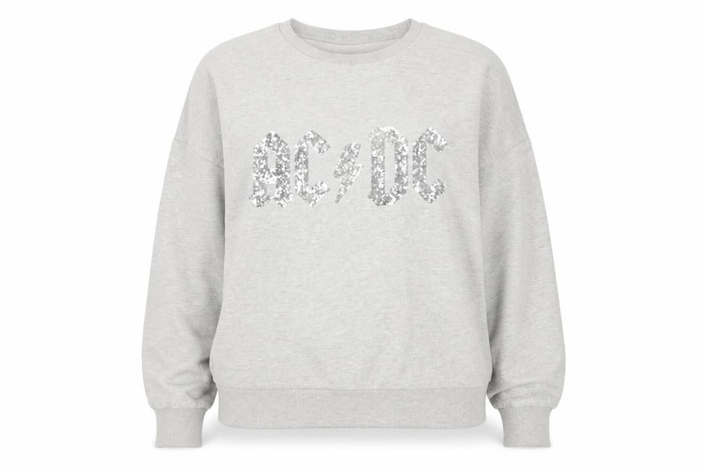 AC/DC Women's Grey Sequin Logo Sweatshirt, Size 14