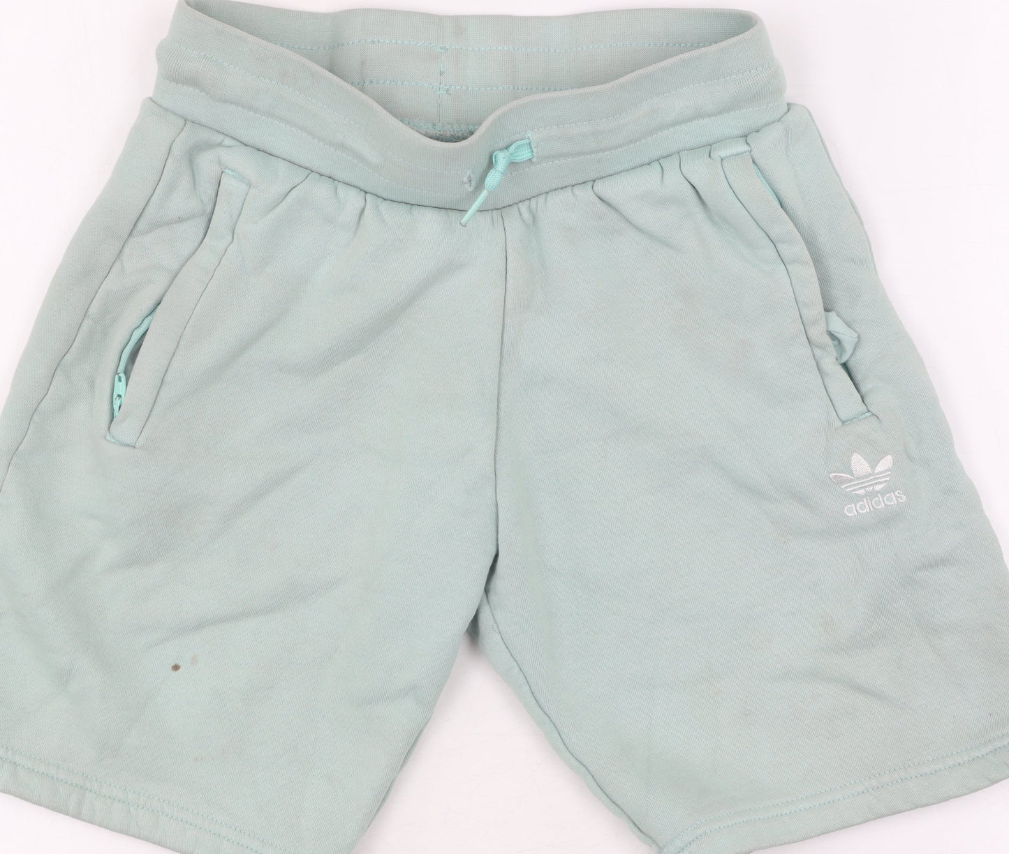 Adidas Boys Green Sweat Shorts, Size 9-10, Drawstring Pockets