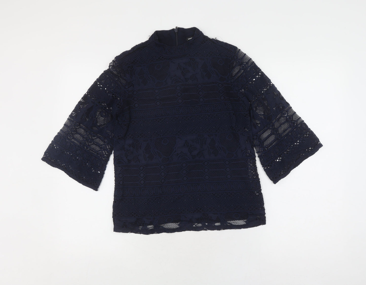 Warehouse Women's Black Lace Top UK 8 with High Neck