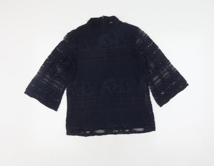 Warehouse Women's Black Lace Top UK 8 with High Neck
