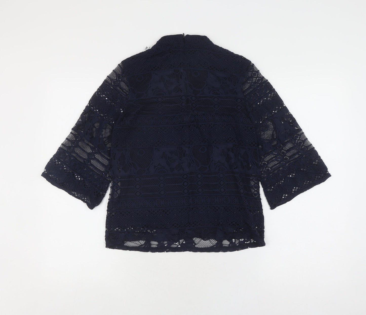 Warehouse Women's Black Lace Top UK 8 with High Neck