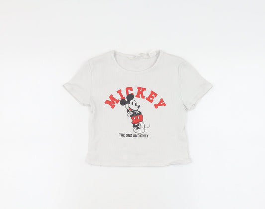 H&M Girls White Mickey T-Shirt Size 10Y - Fun Cartoon Style