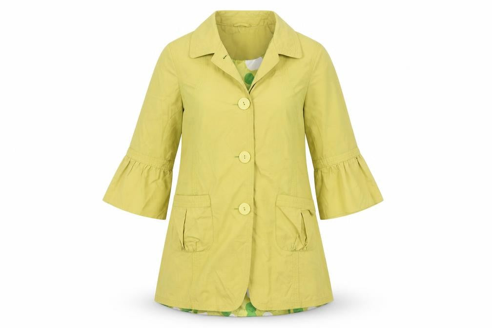 Women's Yellow Overcoat, Size 12, Polka Dot Lined