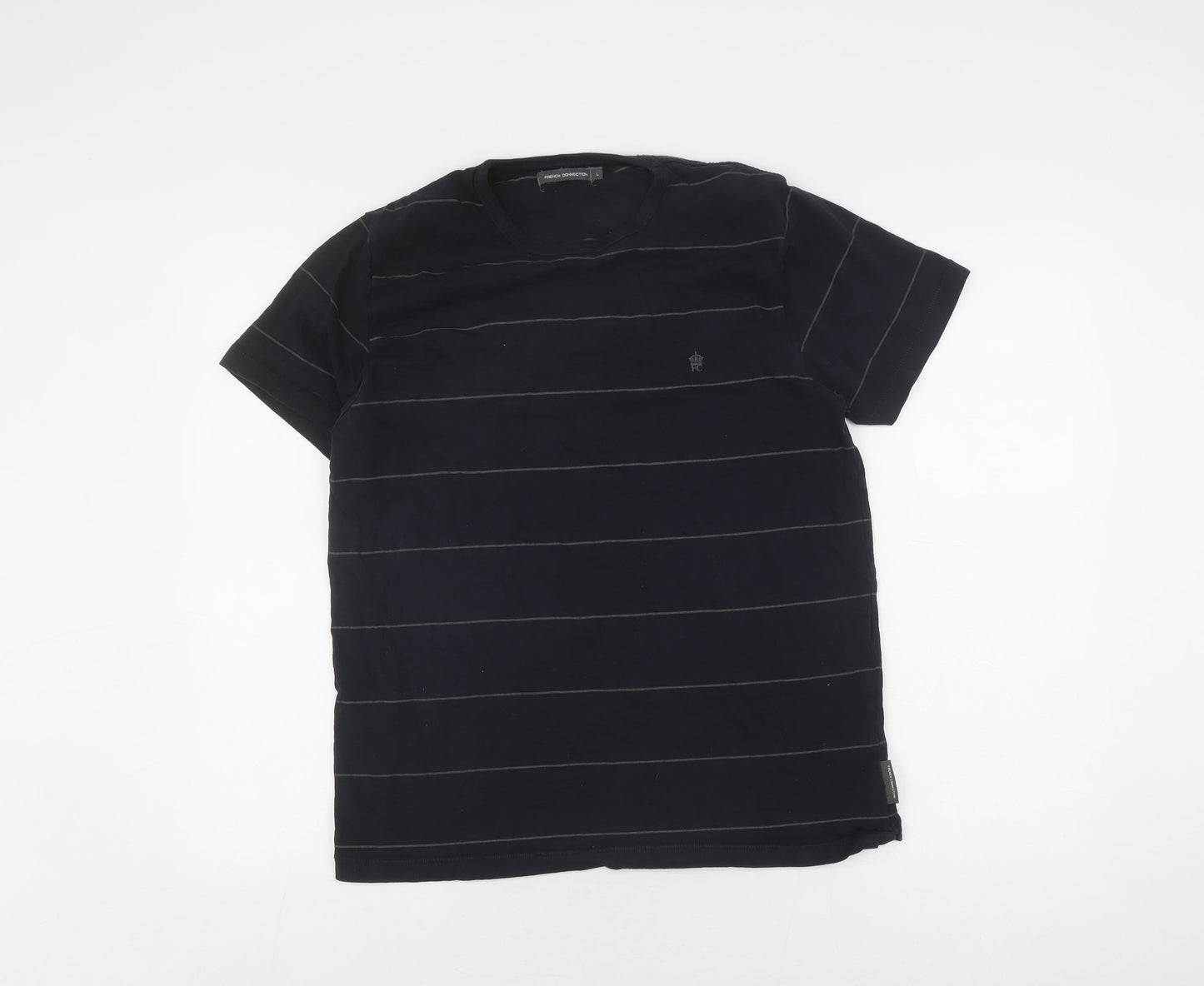 French Connection Men's Black Striped T-Shirt L