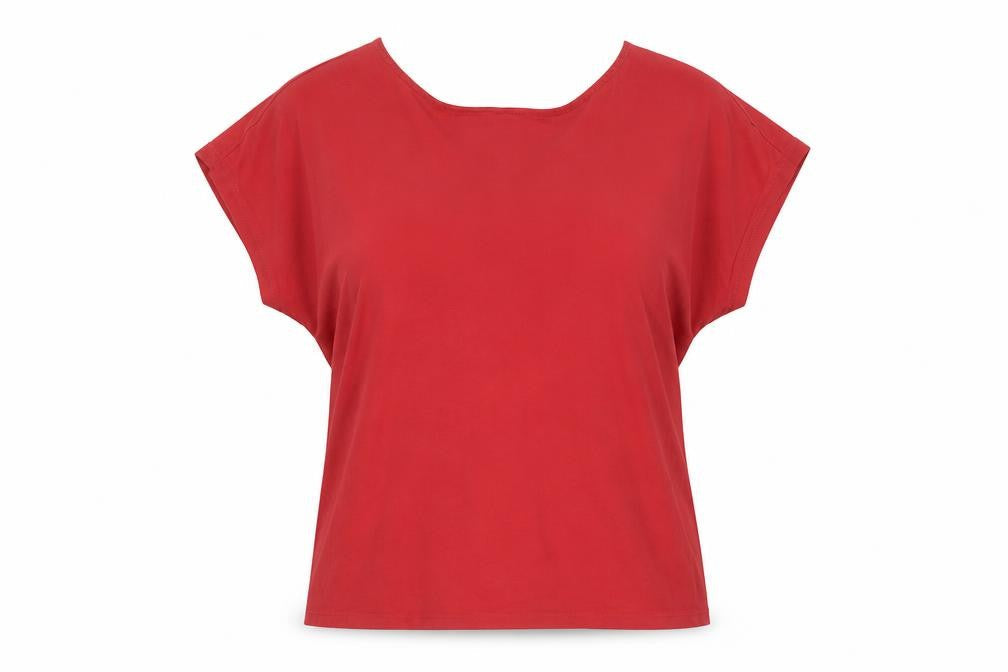Mango Women’s Red Organic Cotton T-Shirt, Size L, Casual Spring Summer Top