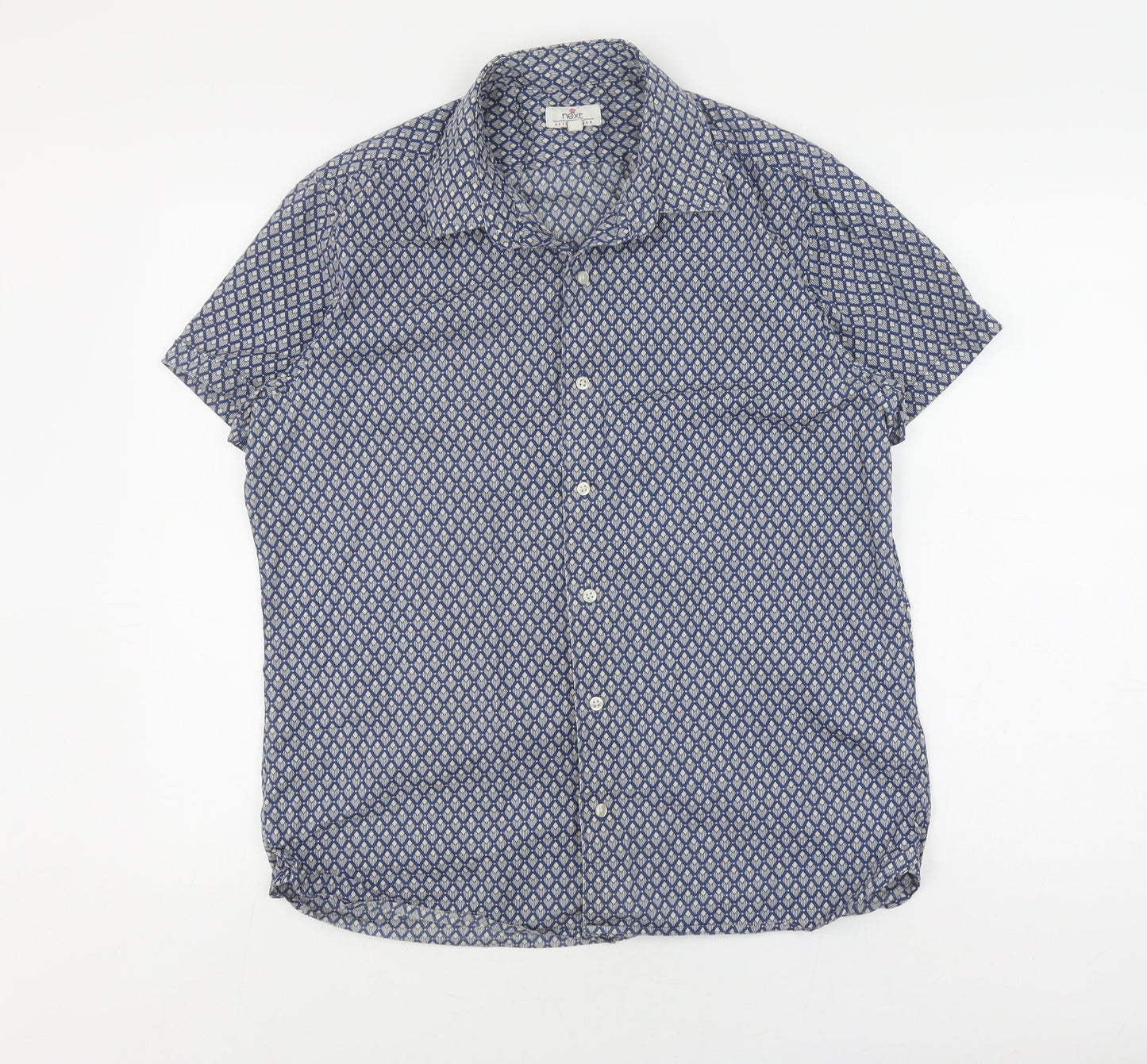 Next Men's Blue Geometric Short Sleeve Shirt L