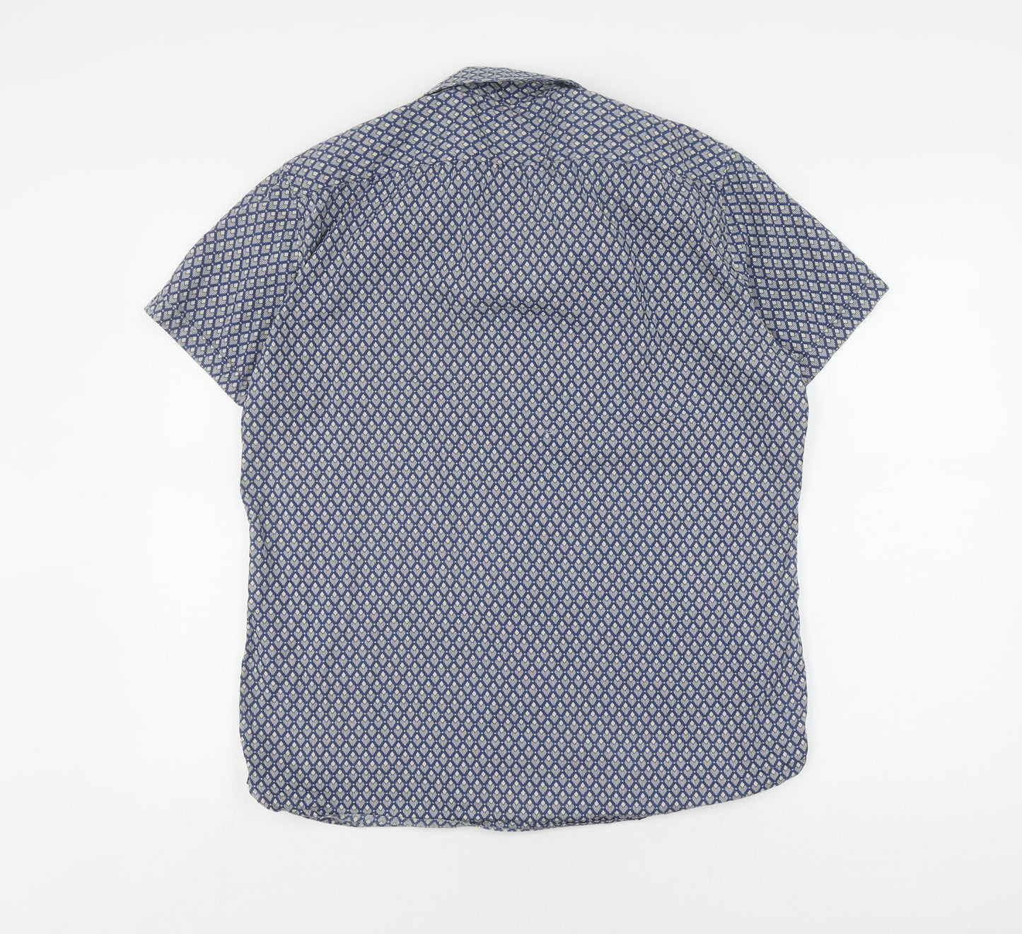 Next Men's Blue Geometric Short Sleeve Shirt L