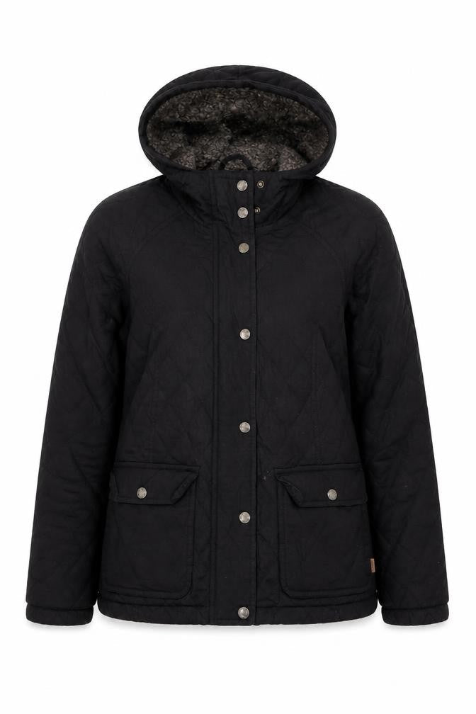 FatFace Women's Black Quilted Cotton Hooded Jacket Size 12