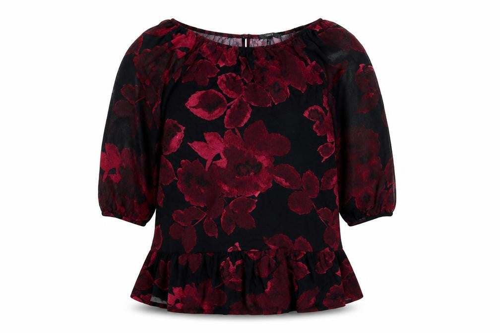 Next Women's Black Floral Tunic Blouse, Size 12
