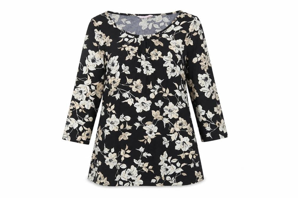 Julipa Women's Black Floral Tunic Blouse Size 10