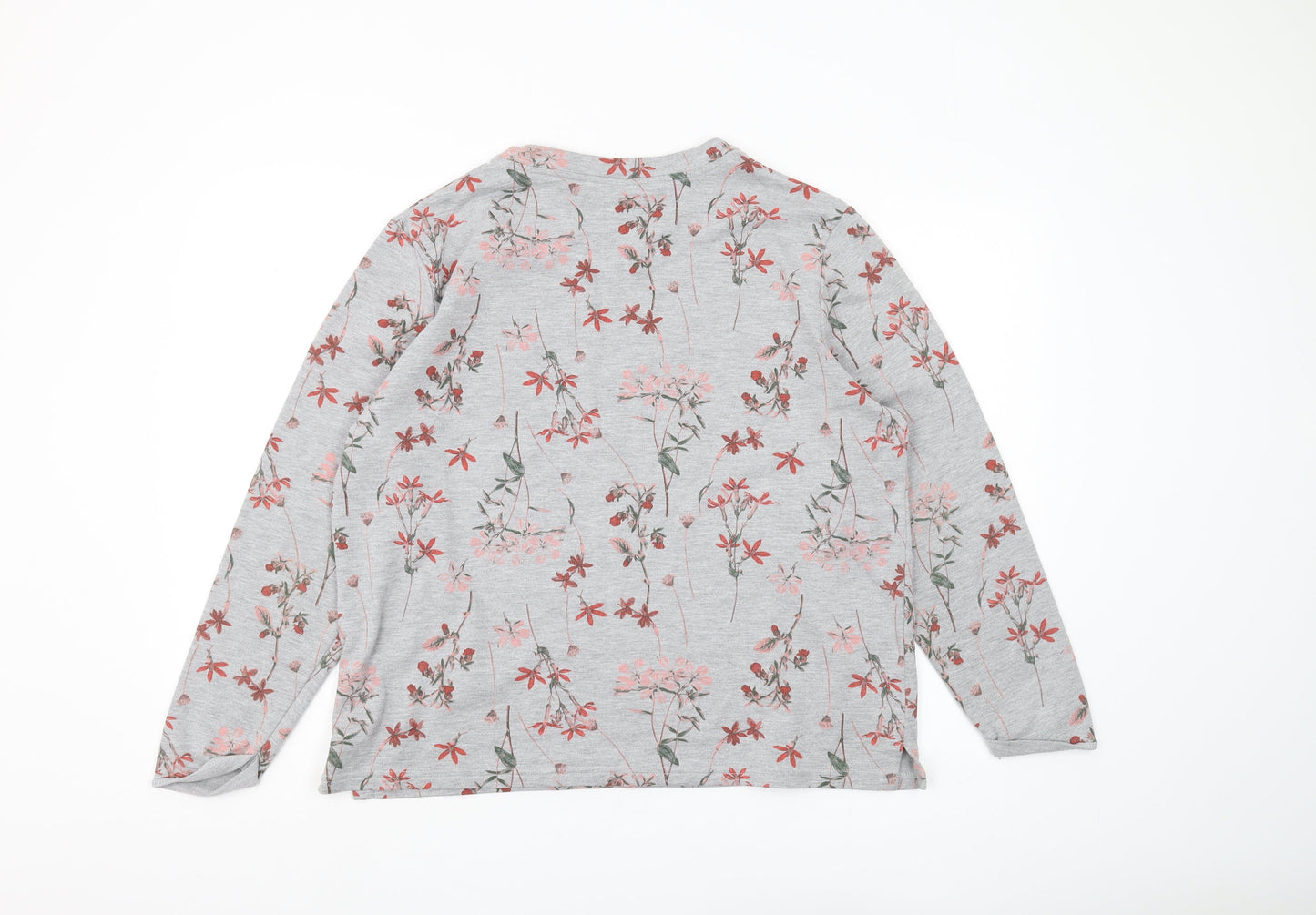 Damart Women's Grey Floral Long Sleeve Jersey Top L