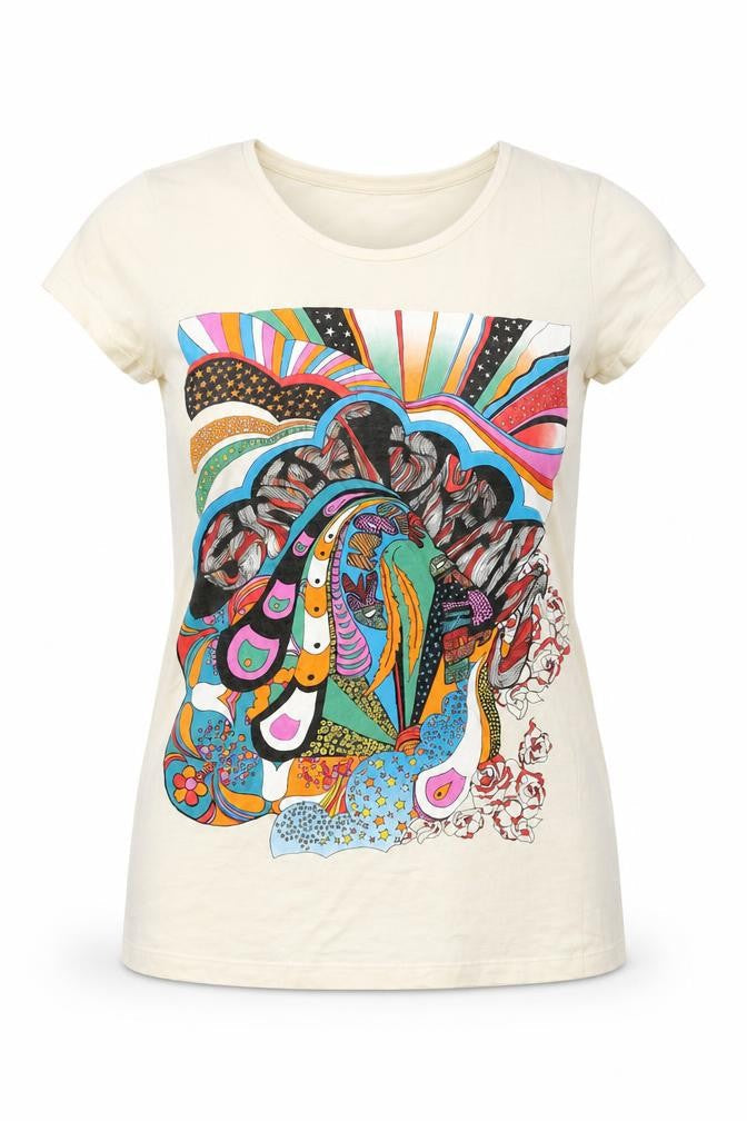 By Henry Holland Women's Beige Art T-Shirt Size 6 Casual