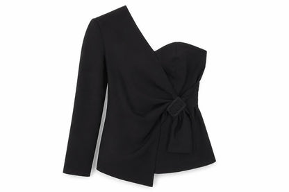Boohoo Women's Black Blouse - Size 16, Off Shoulder Elegance