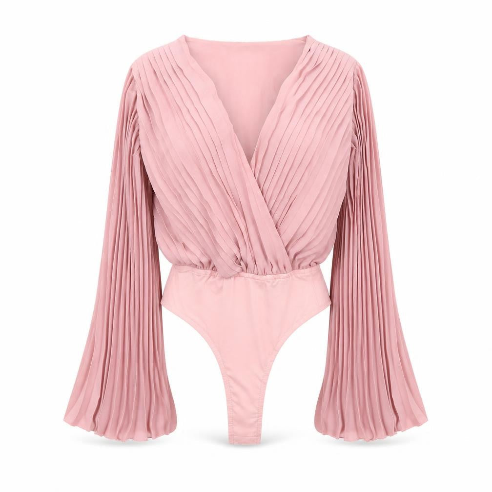 In The Style Women's Pink Pleated Bodysuit