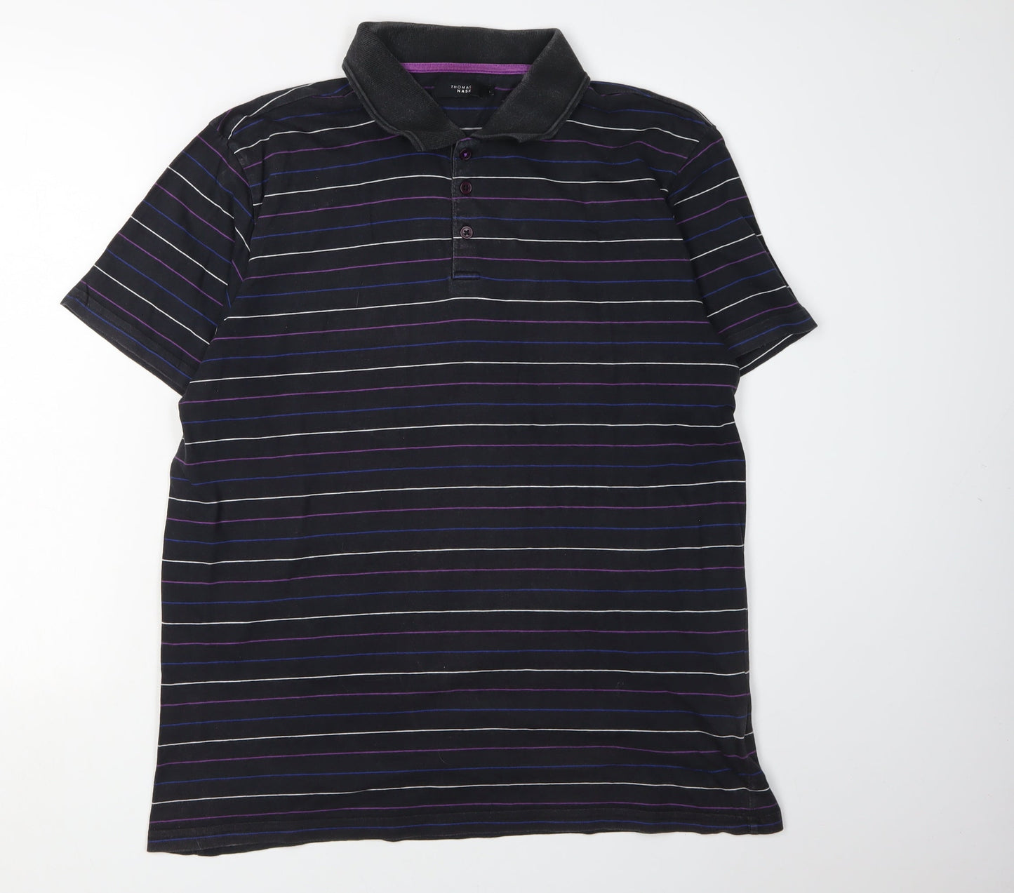 Thomas Nash Men's Black Striped Polo, Size L